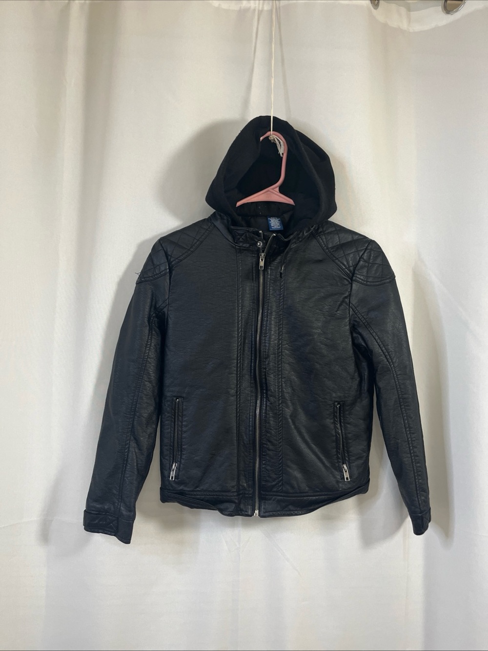 Arizona Jean Company Kids Black Faux Leather Jacket with Hood